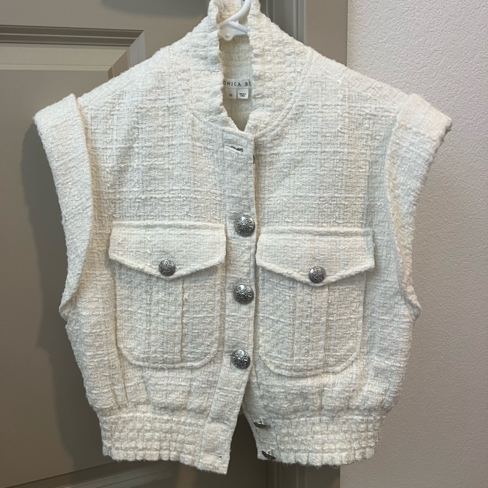 White Tweed Button-Up Vest